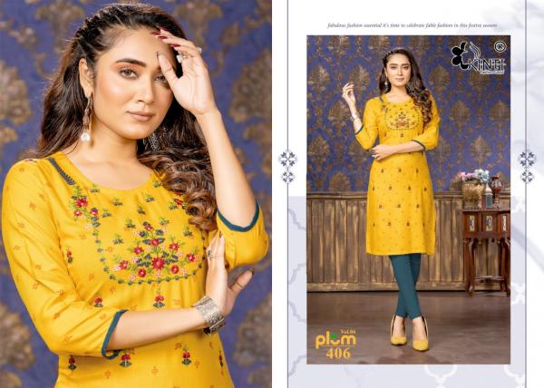 Kinti Plum 4 Rayon Slub Print Embroidery Kurti Collection